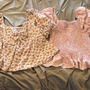 Charming Floral Blouse Set large shein- Pink and White